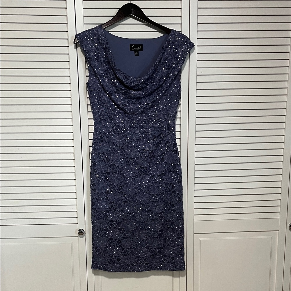 Connected Apparel Purple Sequin Midi Dress